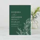 Emerald White  Botanical Floral Wedding Kaart (Staand voorkant)