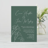Emerald White Calla Lily Calligraphy Wedding Kaart (Staand voorkant)