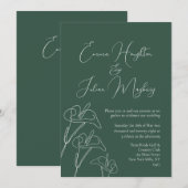 Emerald White Calla Lily Calligraphy Wedding Kaart (Voorkant / Achterkant)