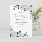 Emerald White Elegant Floral Waterverf Wedding Kaart (Staand voorkant)