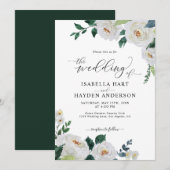 Emerald White Elegant Floral Waterverf Wedding Kaart (Voorkant / Achterkant)