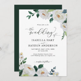 Emerald White Elegant Floral Waterverf Wedding Kaart