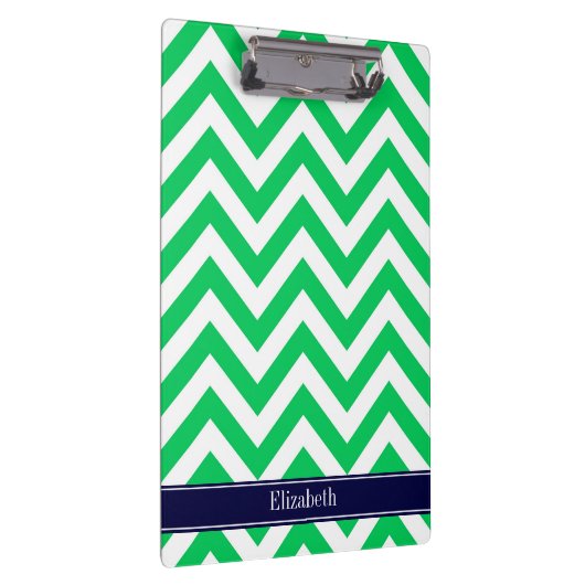 Emerald White LG Chevron Navy Blue Name Monogram Klembord (Rechts)