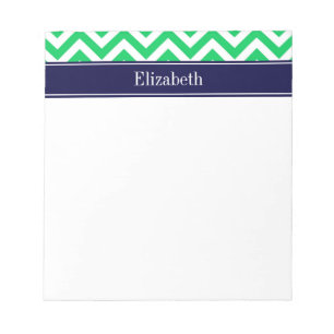 Emerald White LG Chevron Navy Blue Name Monogram Notitieblok