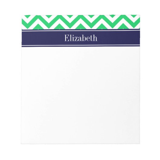 Emerald White LG Chevron Navy Blue Name Monogram Notitieblok (Voorkant)