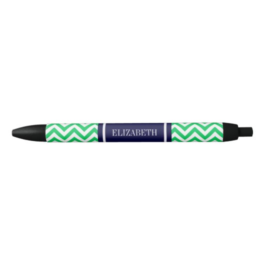 Emerald White LG Chevron Navy Blue Name Monogram Zwarte Inkt Pen (Voorkant)