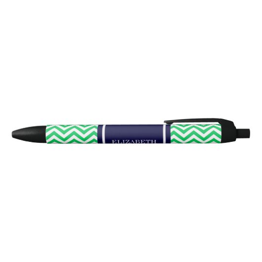Emerald White LG Chevron Navy Blue Name Monogram Zwarte Inkt Pen (Bovenkant)