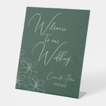 Emerald White Lilies Calligraphy Welcome Wedding