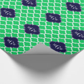 Emerald White Moroccan #5 Navy 3 Initiaal Monogram Cadeaupapier (Hoek)