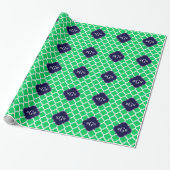 Emerald White Moroccan #5 Navy 3 Initiaal Monogram Cadeaupapier (Uitgerold)