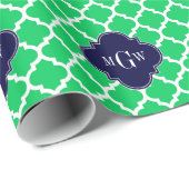 Emerald White Moroccan #5 Navy 3 Initiaal Monogram Cadeaupapier (Rol Hoek)