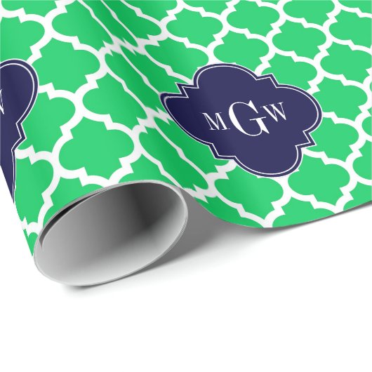 Emerald White Moroccan #5 Navy 3 Initiaal Monogram Cadeaupapier (Rol Hoek)