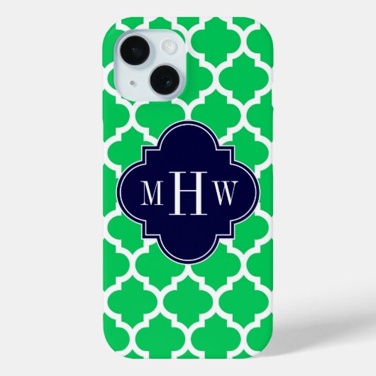 Emerald White Moroccan #5 Navy 3 Initiaal Monogram Case-Mate iPhone Case (Achterkant)