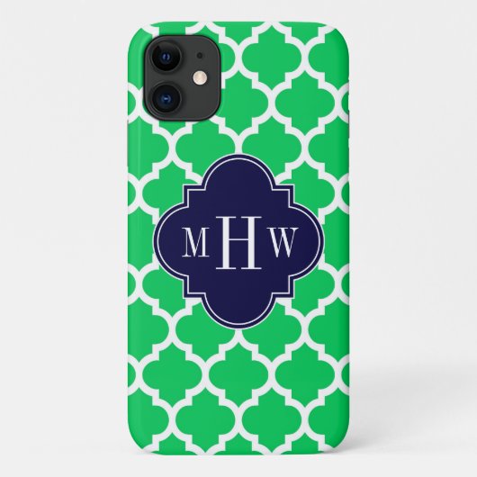 Emerald White Moroccan #5 Navy 3 Initiaal Monogram Case-Mate iPhone Case (Achterkant)