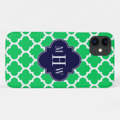 Emerald White Moroccan #5 Navy 3 Initiaal Monogram Case-Mate iPhone Case (Achterkant (horizontaal))