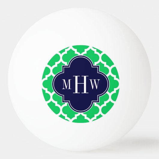 Emerald White Moroccan #5 Navy 3 Initiaal Monogram Pingpongbal (Voorkant)
