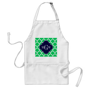 Emerald White Moroccan #5 Navy 3 Initiaal Monogram Standaard Schort