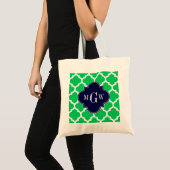 Emerald White Moroccan #5 Navy 3 Initiaal Monogram Tote Bag (Voorkant (product))