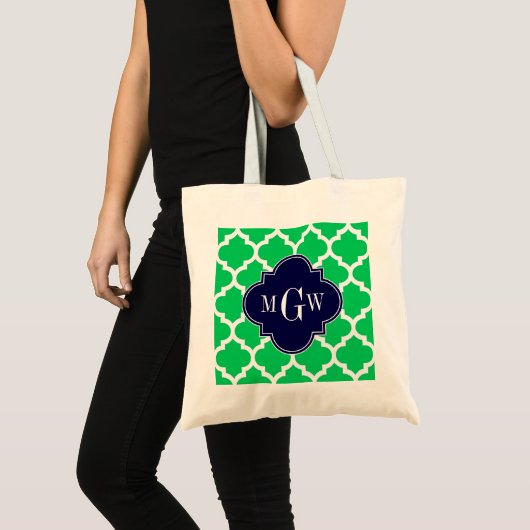Emerald White Moroccan #5 Navy 3 Initiaal Monogram Tote Bag (Voorkant (product))