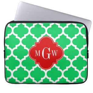 Emerald White Moroccan #5 Red 3 Initiaal Monogram Laptop Sleeve