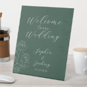 Emerald White Roses Calligraphy Welcome Wedding Pe Reclamebord Met Voetstuk (Insitu)