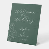 Emerald White Roses Calligraphy Welcome Wedding Pe Reclamebord Met Voetstuk (Voorkant)
