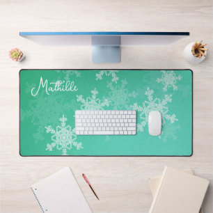 Emerald White Snowflakes Minimalistische kerstnaam Bureaumat