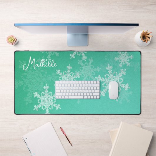 Emerald White Snowflakes Minimalistische kerstnaam Bureaumat (Kantoor 1)