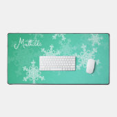 Emerald White Snowflakes Minimalistische kerstnaam Bureaumat (Keyboard & Muis)
