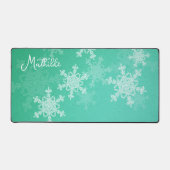 Emerald White Snowflakes Minimalistische kerstnaam Bureaumat (Voorkant)