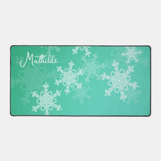 Emerald White Snowflakes Minimalistische kerstnaam Bureaumat (Voorkant)