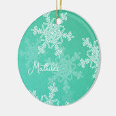 Emerald White Snowflakes Minimalistische kerstnaam Keramisch Ornament (Links)