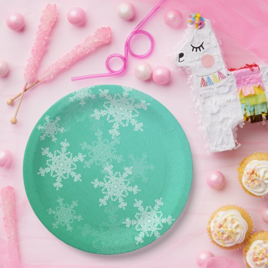 Emerald White Snowflakes Minimalistische kerstnaam Papieren Bordje (Feest)