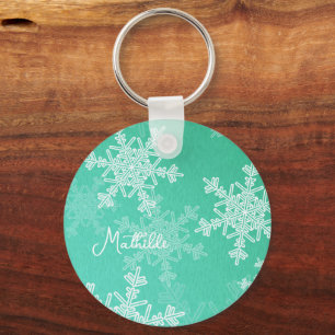 Emerald White Snowflakes Minimalistische kerstnaam Sleutelhanger