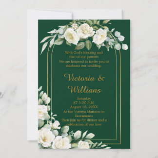 Emerald Winter Elegant Gold Floral Luxury Wedding Kaart