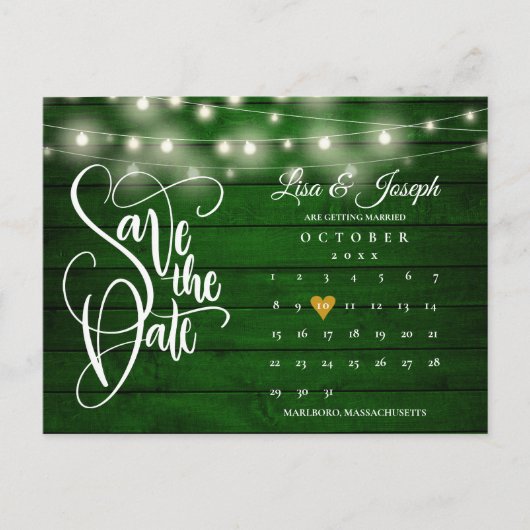 Emerald Wood String Lights Calendar Save the Date Aankondigingskaart (Voorkant)