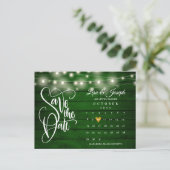 Emerald Wood String Lights Calendar Save the Date Aankondigingskaart (Staand voorkant)