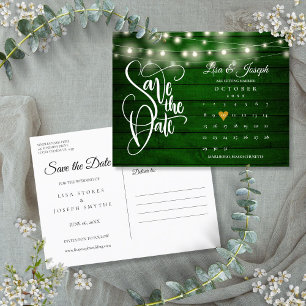 Emerald Wood String Lights Calendar Save the Date Aankondigingskaart