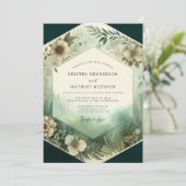 Emerald Woodland Bloom Bruiloft Kaart (Staand voorkant)