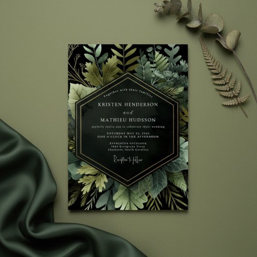 Emerald Woodland Botanical Wedding Kaart
