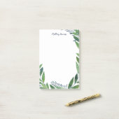 Emerald Wreath - Naam blauwe kalligrafie Post-it® Notes (Op bureau)