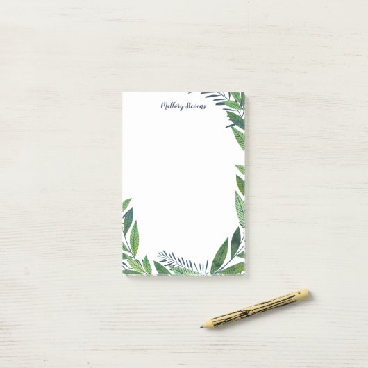 Emerald Wreath - Naam blauwe kalligrafie Post-it® Notes (Op bureau)