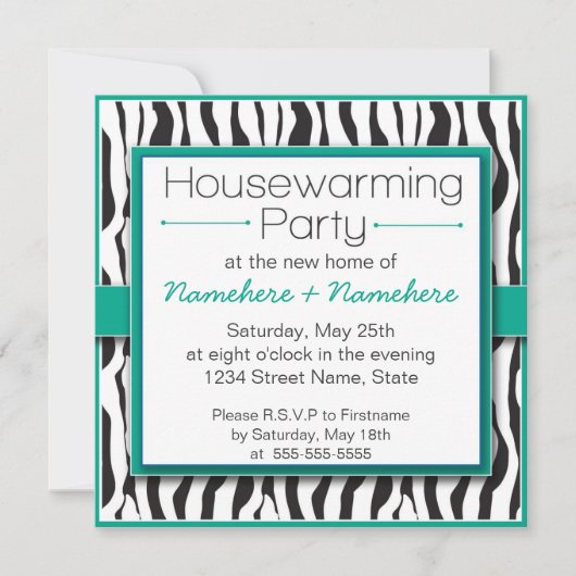 Emerald Zebra Print Housewarming Party uitnodiging (Voorkant)