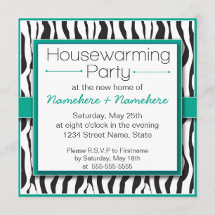 Emerald Zebra Print Housewarming Party uitnodiging