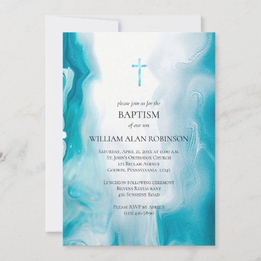 Emerald Zee Blauw Orthodoxe Christelijke Doop Kaart (Voorkant)