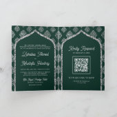 Emerald Zilveren Damast Boog QR Code Moslim Trouwd (Binnen)