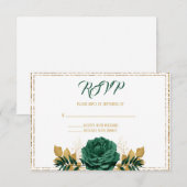 Emeraldgroene en gouden bruiloft RSVP kaartje (Voorkant / Achterkant)