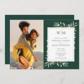 Emeraldgroene Monogram Huwelijksfoto Kaart (Voorkant / Achterkant)