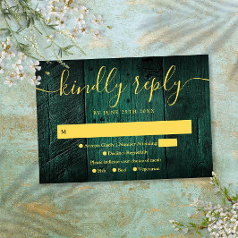 Emeraldgroene Rustieke Schuur Hout Boho Trouw RSVP Kaartje