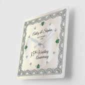Emeralds | Diamonds 35th Wedding Jubileum Vierkante Klok (Hoek)